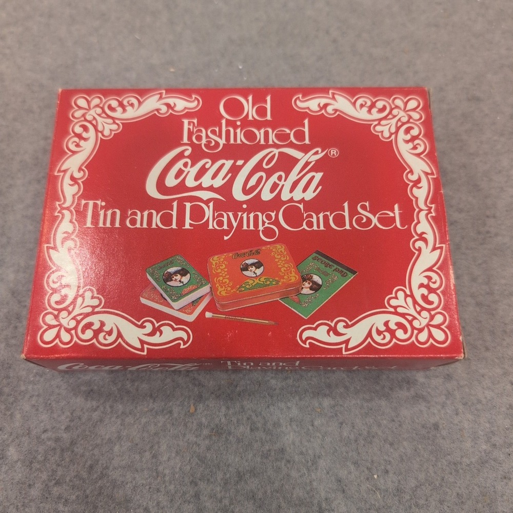 Old Fashioned Coca-Cola Tin and Playing Card Set 2 Decks Score Pad Pencil Red